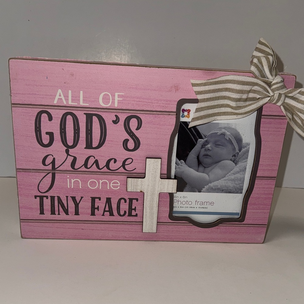 Pink Baby Photo Frame with Cross Accent - Home Accents